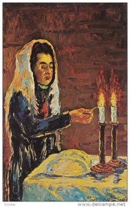 ARTIST Morris Katz, Jewish Theme Postcard; Sabat Candle Prayer, 1968