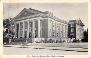 Pine Bluff Arkansas First Methodist Church Street View Antique Postcard K64093
