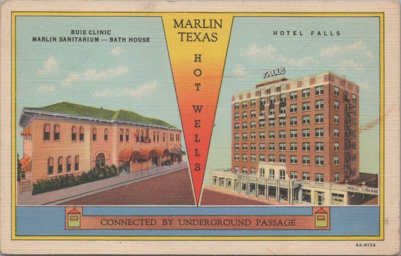 Postcard Marlin Texas Hot Wells Buie Clinic + Hotel Falls TX