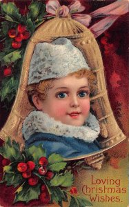 CHRISTMAS HOLIDAY CHILD BELL EMBOSSED POSTCARD (c. 1910) !!