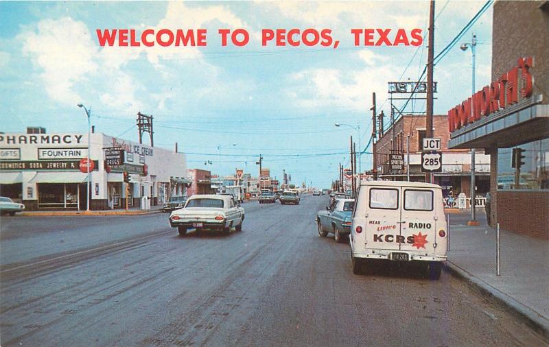 PECOS, TX Texas STREET SCENE 1975 Cars Woolworths Coke Sign ...