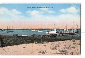 Muskegon Michigan MI Creased Corner Postcard 1930-1950 Yacht Basin
