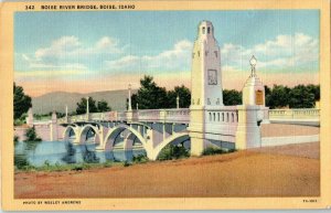 Boise River Bridge Boise Idaho Linen Postcard