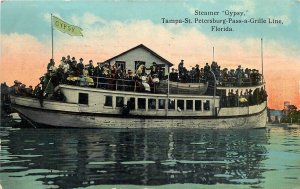 Postcard 1913 Florida Steamer Gypsy Tampa St. Petersburg FL24-1792