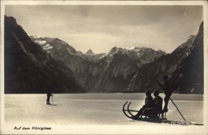 Bavaria Germany Aus Dem Konigssee Ice Sled Boating Real Photo Vintage Postcard