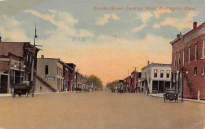 BURLINGTON KANSAS~NEOSHO STREET WEST~BANK-STOREFRONTS~1914 POSTCARD