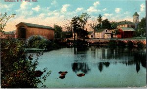 View of Goffstown NH From River Covered Bridge c1916 Vintage Postcard I27 