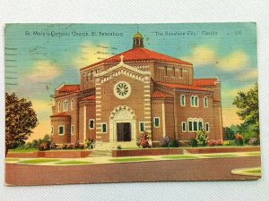 Vintage Postcard 1945 St. Mary's Catholic Church St. Petersburg FL Florida