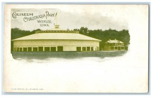 c1905 Coliseum Chautauqua Park Exterior Building Waterloo Iowa Vintage Postcard