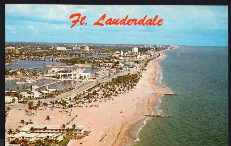 Florida ~ Aerial View of Ft. Lauderdale with Bahia Mar Chrome 1950s-1970s