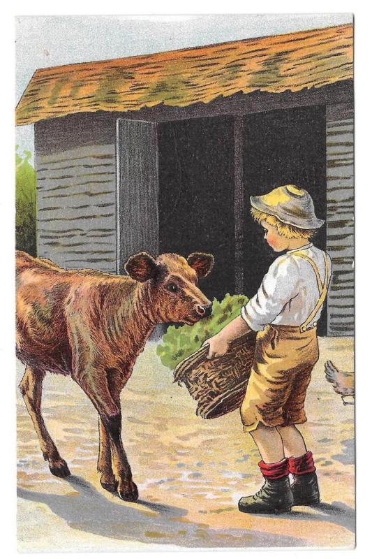 Trade Card Dr Free's York Dental Parlors Boy Feeding Calf