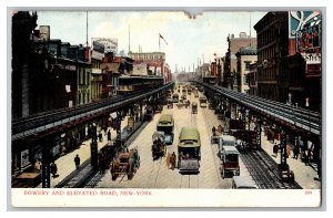 Postcard NY Bowery And Elevated Road New York City New York Antique Autos Signs