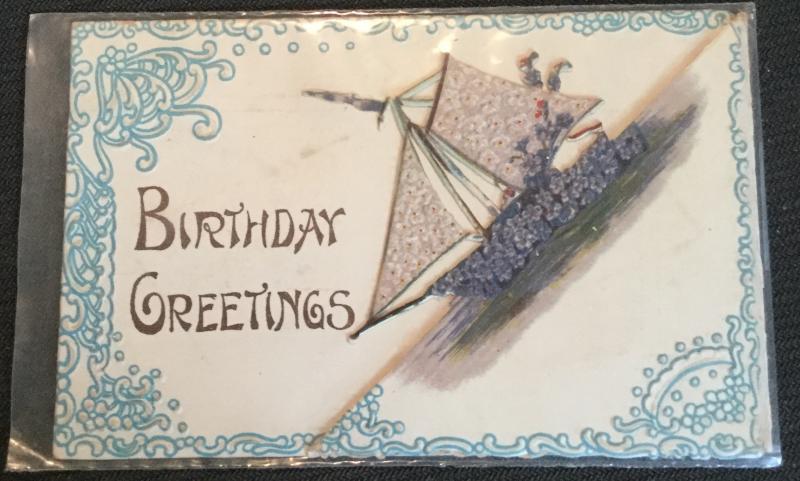 Postcard Unused writing on back “Birthday Greetings” Ship Embossed LB