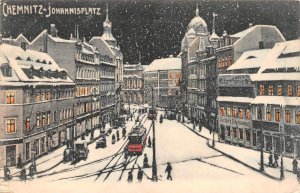 Cheminitz, Saxony Germany  JOHANNISPLATZ SQUARE Street Scene~Restaurant Postcard