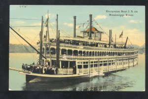 EXCURSION BOAT J.S. ON MISSISSIPPI RIVER TO DAVENPORT IOWA VINTAGE POSTCARD