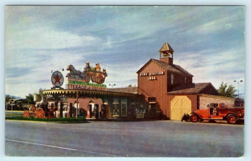 LAS VEGAS, NV ~ Texaco Gas Station HOTEL LAST FRONTIER Roadside c1950s Postcard