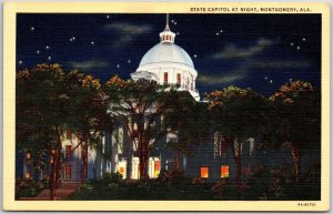 State Capitol At Night Montgomery Alabama AL Front Building Trees Postcard