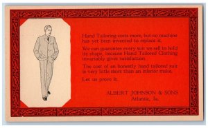 Atlantic Iowa Postcard Hand Tailored Albert Johnson & Sons Fashion Advertising