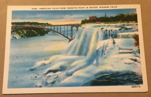 UNUSED LINEN POSTCARD AMERICAN FALLS FR TERRAPIN PT. WINTER, NIAGARA FALLS, N.Y.