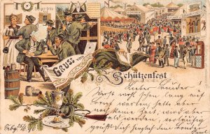 Gruss vom Schuetzenfest 1896 Shooting range Rifle Ethnic Hippodrom postcard C359