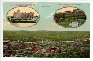 NY - Troy. Bird's Eye View, City, RPI & Emma Willard School Residence Hall