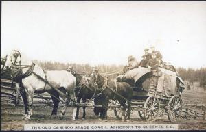 REAL PHOTO THE OLD CARIBOO STAGE COACH ASHCROFT TO QUESNEL B.C. POSTCARD COPY