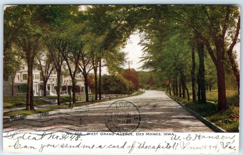 c1910s Des Moines, IA West Grand Avenue UDB PC Roadside Victorian Houses A322