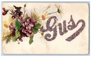 Kensett Iowa IA Postcard Gus Large Letters Glitter Flowers c1910's Antique