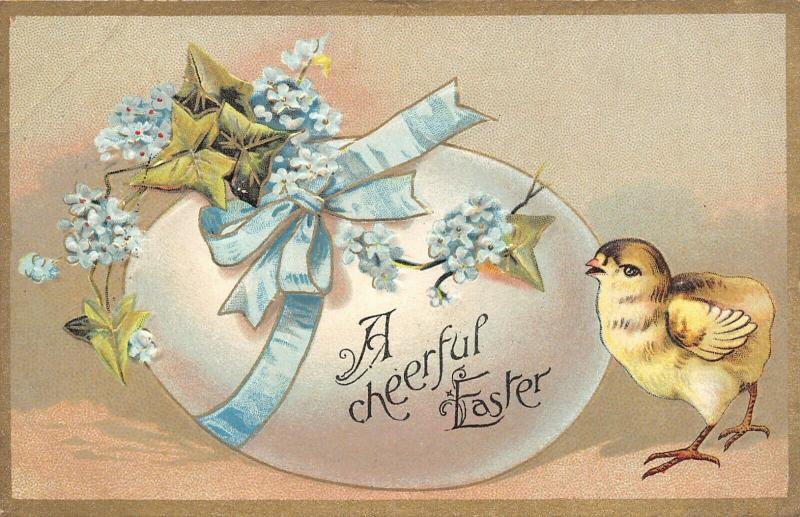 Easter~Blue Ribbon Wrap Exaggerated Egg~Chick~Gold Leaf Embossed~Series D No 1 