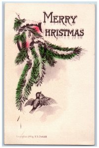 EB Scofield Artist Signed Postcard Christmas Bird Horseshoe c1910's Antique