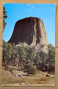 VINT 1954 USED POSTCARD - DEVIL'S TOWER NEAR SUNDANCE, WYOMING  PIN HOLES ON TOP