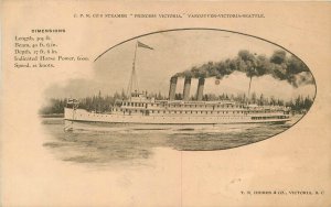 Postcard 1905 Steamship Princess Victoria Vancouver Victoria Seattle 23-8405