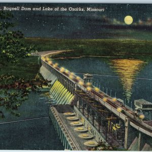 1944 Lake Ozark, MO Night Bagnell Dam Hydroelectric Power Plant Electricity A220