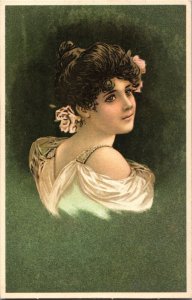 Green Art Nouveau Lady Repro Italy Postcard C046