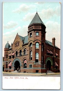 York Pennsylvania PA Postcard Post Office Building Exterior 1910 Vintage Antique