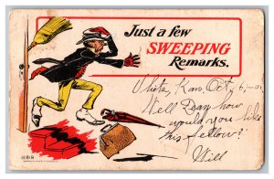 c1906 Postcard Just A Few Sweeping Remarks Vintage Standard View Comic Card 