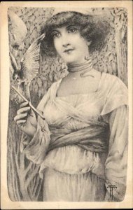 Art Nouveau Beautiful Young Woman Snake Around Neck c1910 PC