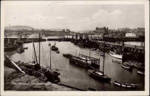 Scarborough England United Kingdom UK Harbour Boats Vintage RPPC Postcard