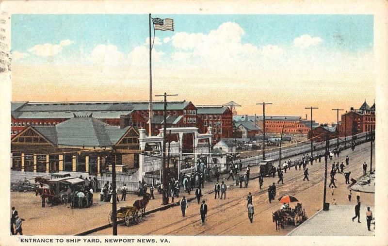 Newport News Virginia Entrance To Ship Yard Birdseye View Antique PC K24863