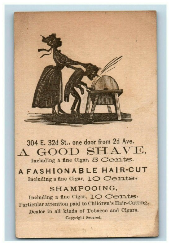 1870's A Good Shave Hair-Cut & Fine 10 Cent Cigar Comical Silhouette P165