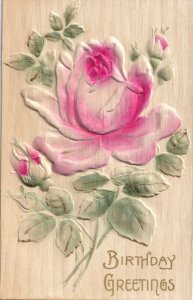 Vtg Postcard - Airburshed Embossed High Relief Birthday Greetings Roses