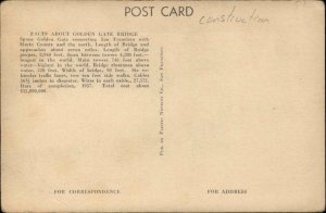 San Francisco California CA Golden Gate Bridge Construction c1930s-40s Postcard