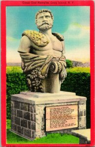 Vtg Linen Postcard Long Island New York NY - Greek God Hercules Statue UNP