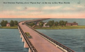 Postcard 1930s New Overseas Highway Above Pigeon Key On The Way Kew West Florida
