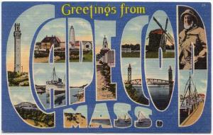 CAPE COD, MA, Large Letter Linen postcard