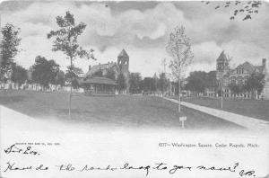 Cedar Rapids Michigan~Washington Square~Gazebo~Church in Background~1906 B&W PC