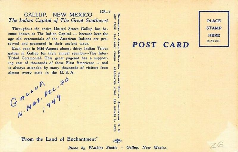 Gallup NM The Indian Capital Large Letters Linen Postcard