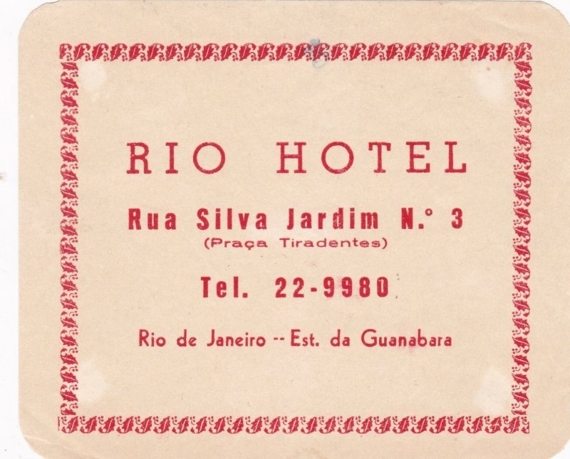 Brasil Rio De Janeiro Rio Hotel Vintage Luggage Label sk4648