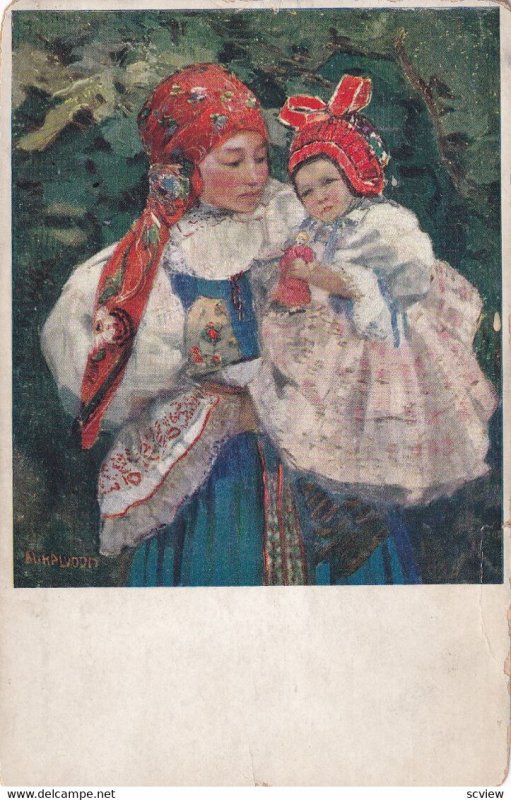 CZECH REPUBLIC, 1900-1910's; Mom And Daughter Dressed In Traditional Clothing...