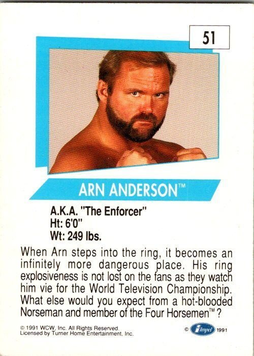 1991 WCW Wrestling Card Arn Anderson sk21235